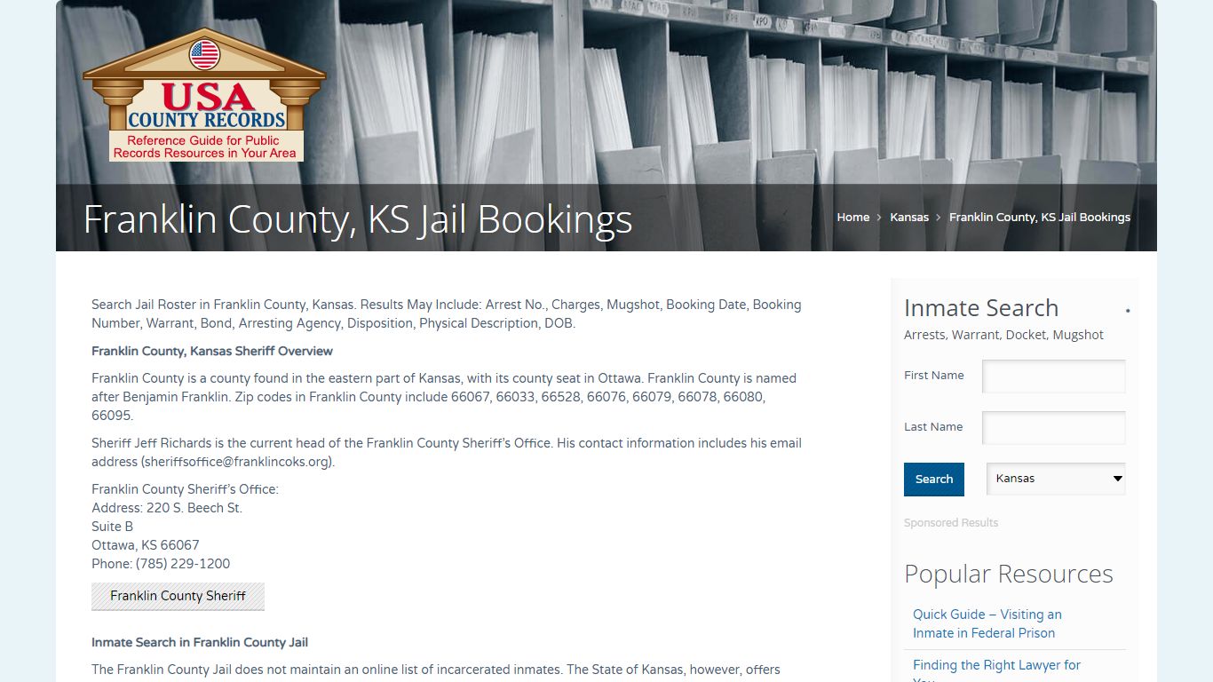 Franklin County, KS Jail Bookings | Name Search
